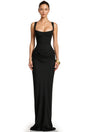 Paulette Black Ruched Corset Maxi Dress