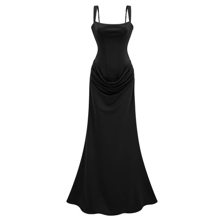 Beata Maxi Dress Black Ruched Corset
