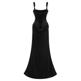 Paulette Black Ruched Corset Maxi Dress