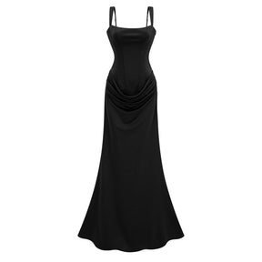 Paulette Black Ruched Corset Maxi Dress