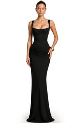 Paulette Black Ruched Corset Maxi Dress