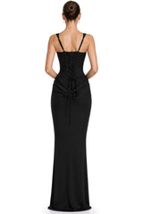 Paulette Black Ruched Corset Maxi Dress