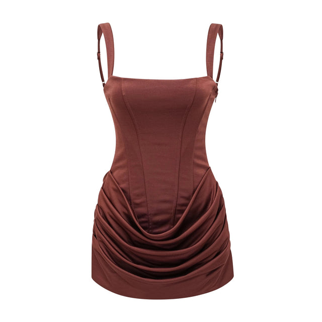 Paulette Brown Ruched Bodycon Mini Dress