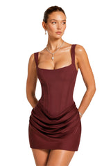 Paulette Brown Ruched Bodycon Mini Dress