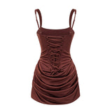 Paulette Brown Ruched Bodycon Mini Dress