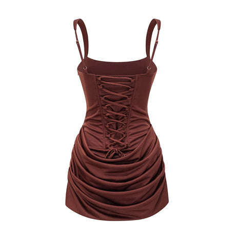 Antonella Mini Dress Brown Ruched Bodycon