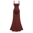 Paulette Brown Ruched Corset Maxi Dress