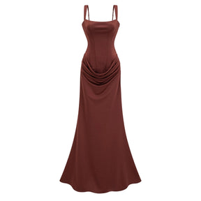 Paulette Brown Ruched Corset Maxi Dress