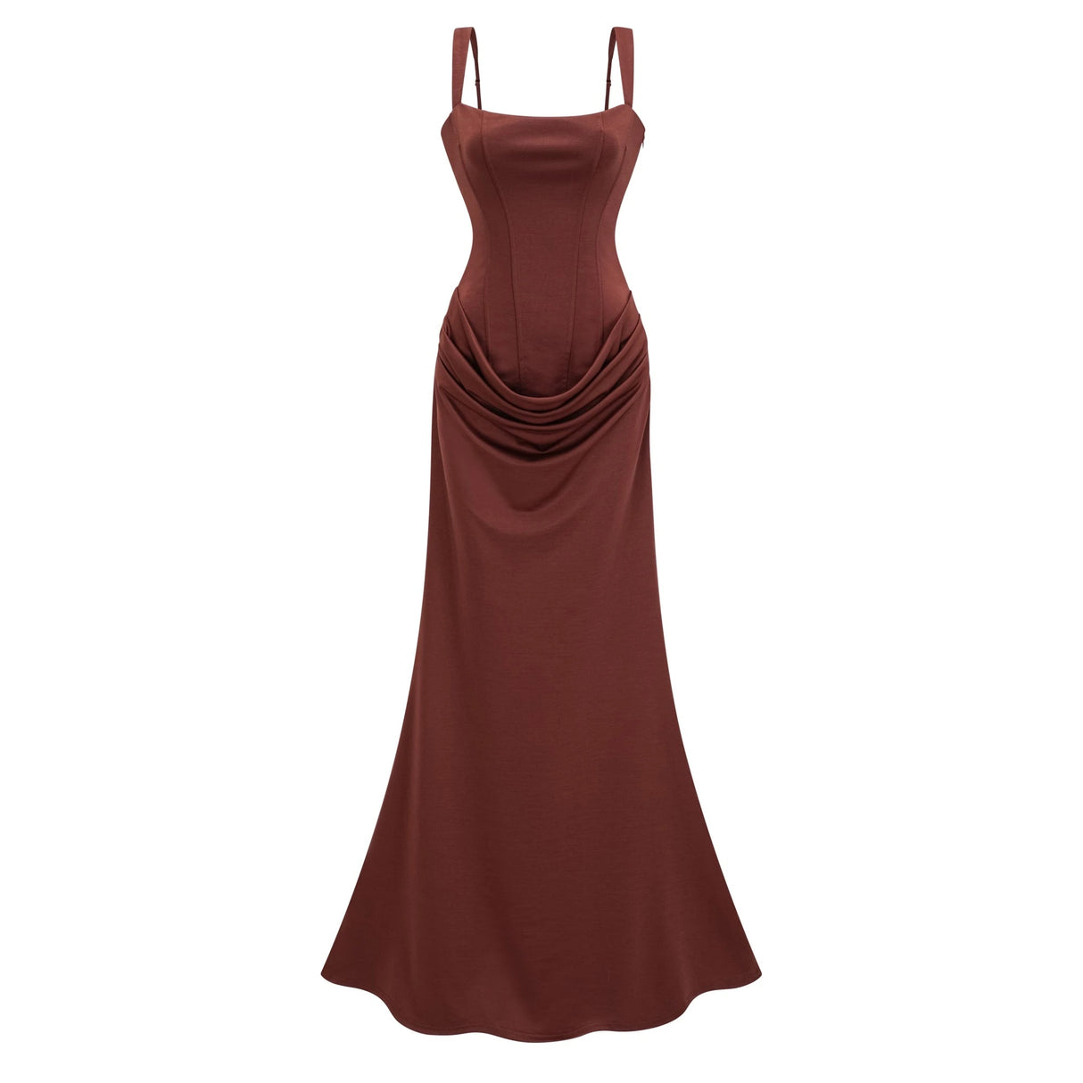 Paulette Brown Ruched Corset Maxi Dress