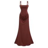 Paulette Brown Ruched Corset Maxi Dress