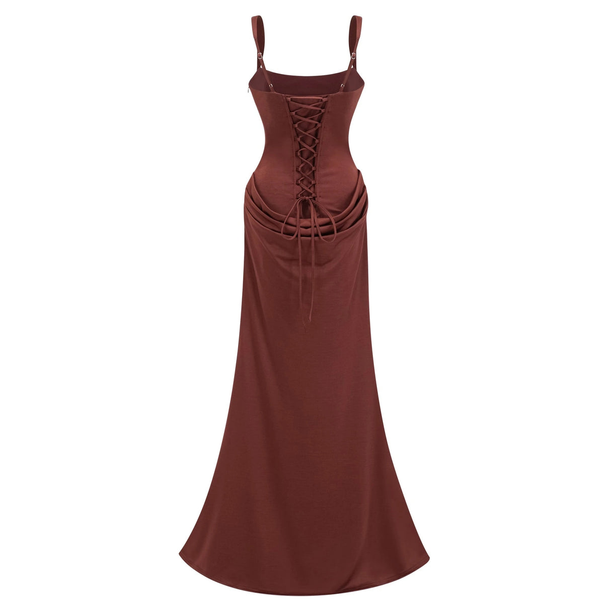 Paulette Brown Ruched Corset Maxi Dress