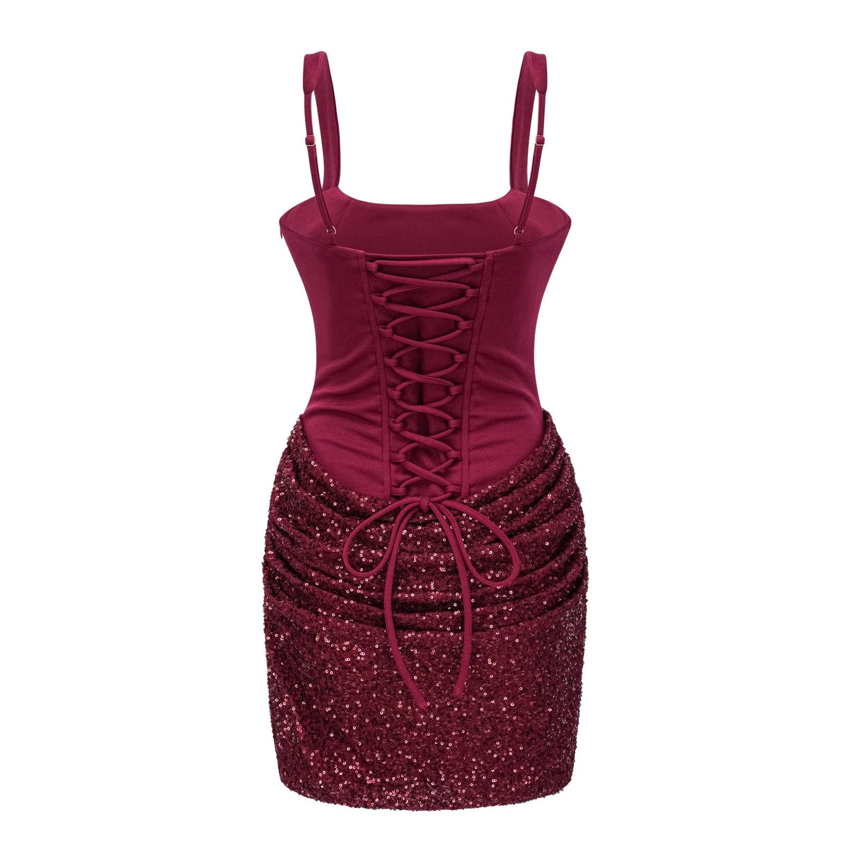 Paulette Red Embellished Ruched Bodycon Mini Dress