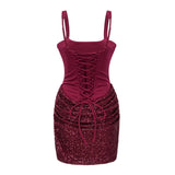 Paulette Red Embellished Ruched Bodycon Mini Dress