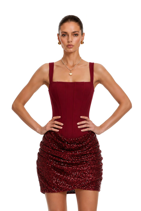 Franca Mini Dress Red Embellished Ruched Bodycon