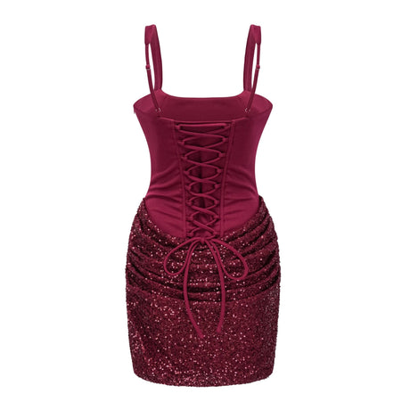 Franca Mini Dress Red Embellished Ruched Bodycon