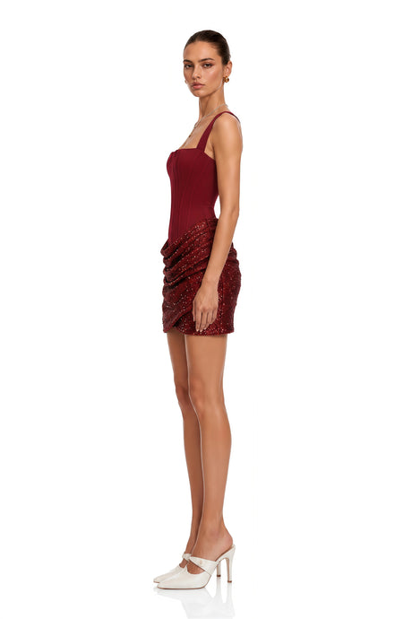 Franca Mini Dress Red Embellished Ruched Bodycon