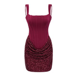 Paulette Red Embellished Ruched Bodycon Mini Dress