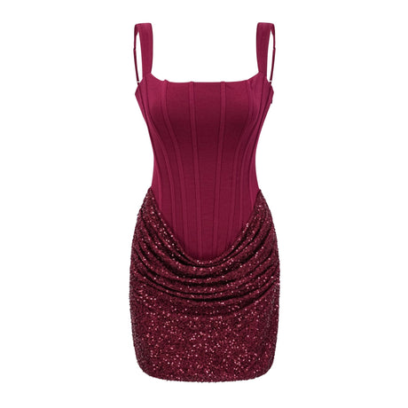 Franca Mini Dress Red Embellished Ruched Bodycon