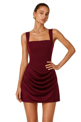 Paulette Red Ruched Bodycon Mini Dress