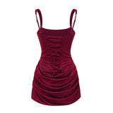 Paulette Red Ruched Bodycon Mini Dress