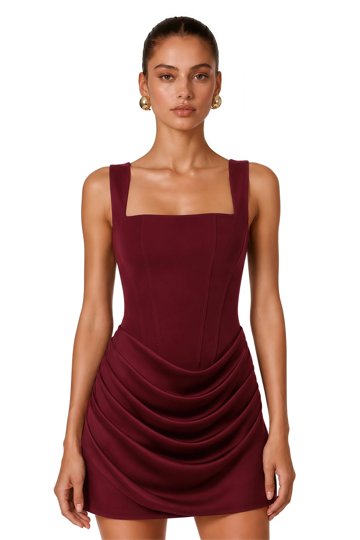 Paulette Red Ruched Bodycon Mini Dress