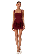 Paulette Red Ruched Bodycon Mini Dress