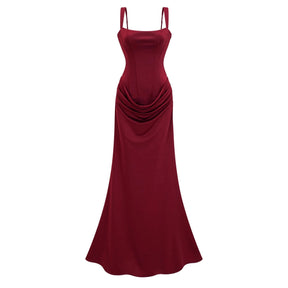 Paulette Red Ruched Corset Maxi Dress