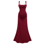 Paulette Red Ruched Corset Maxi Dress