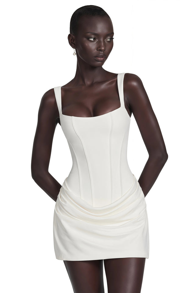 Paulette White Ruched Bodycon Mini Dress