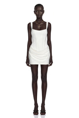 Paulette White Ruched Bodycon Mini Dress