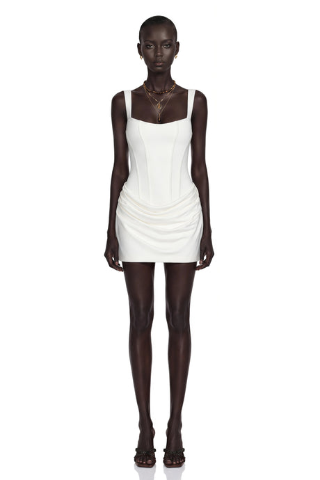 Avery Mini Dress White Ruched Bodycon