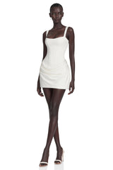 Paulette White Ruched Bodycon Mini Dress