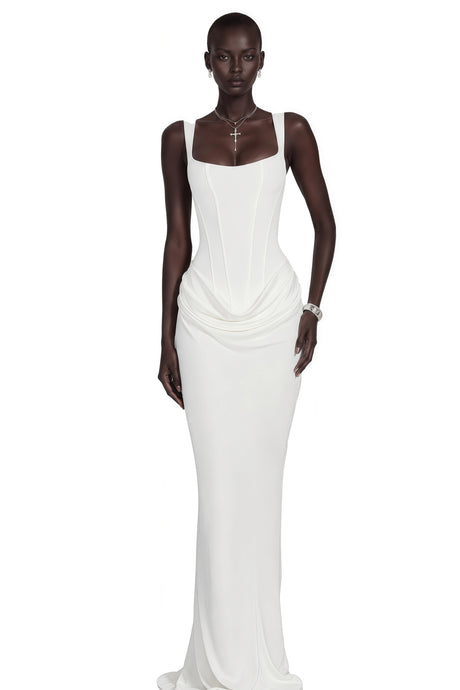 Addison Maxi Dress White Ruched Corset