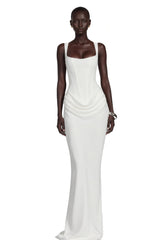 Paulette White Ruched Corset Maxi Dress