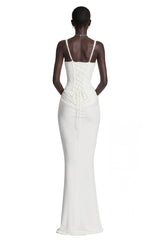Paulette White Ruched Corset Maxi Dress