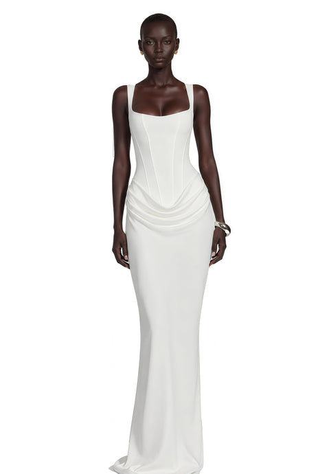 Addison Maxi Dress White Ruched Corset
