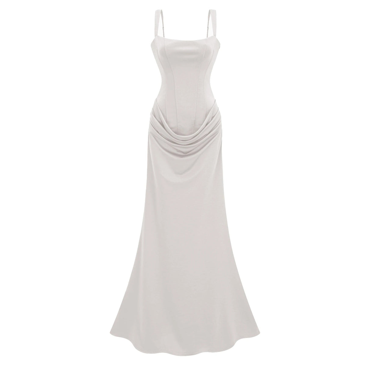 Paulette White Ruched Corset Maxi Dress