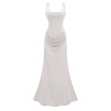 Paulette White Ruched Corset Maxi Dress