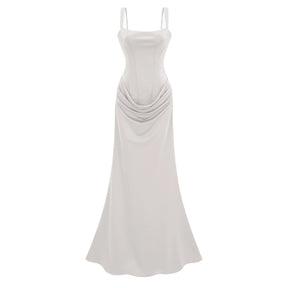Paulette White Ruched Corset Maxi Dress