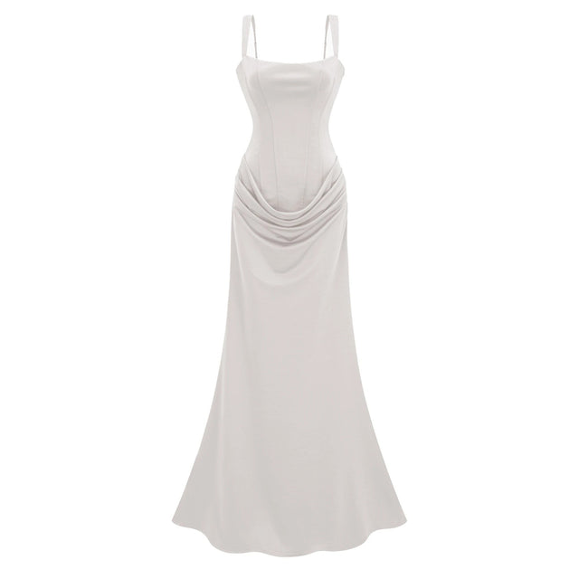 Paulette White Ruched Corset Maxi Dress