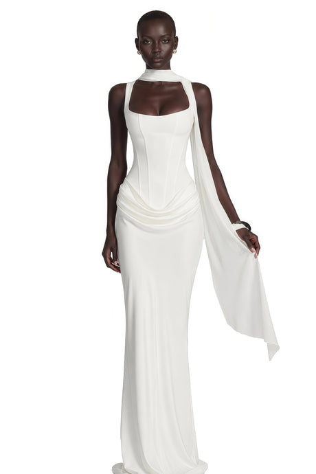 Addison Maxi Dress White Ruched Corset