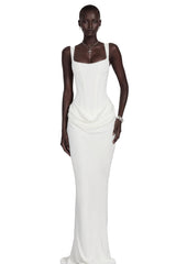Paulette White Ruched Corset Maxi Dress