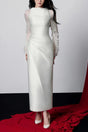 Pauliina White Mesh Panel Midi Dress