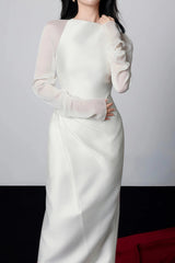 Pauliina White Mesh Panel Midi Dress