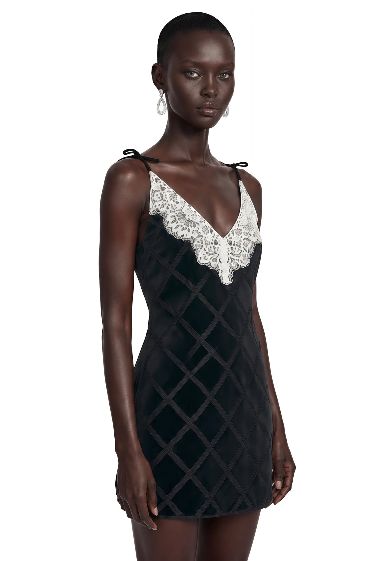 Pavla Black CutOut Velvet Mini Dress with Bow