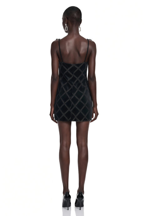 Marina Mini Dress Black Cut-Out Velvet with Bow