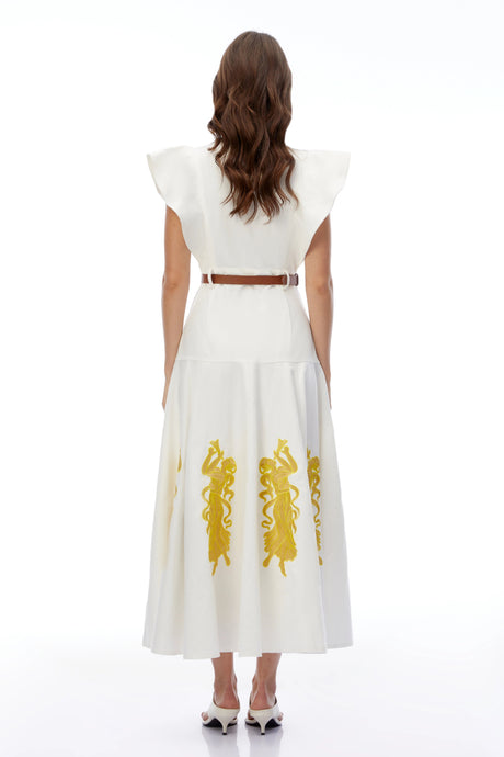 Donatella Maxi Dress White Embroidered with Flutter Sleeves