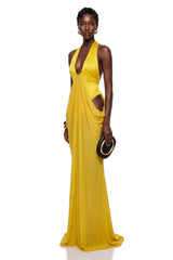 Pele Yellow CutOut Ruched Maxi Dress