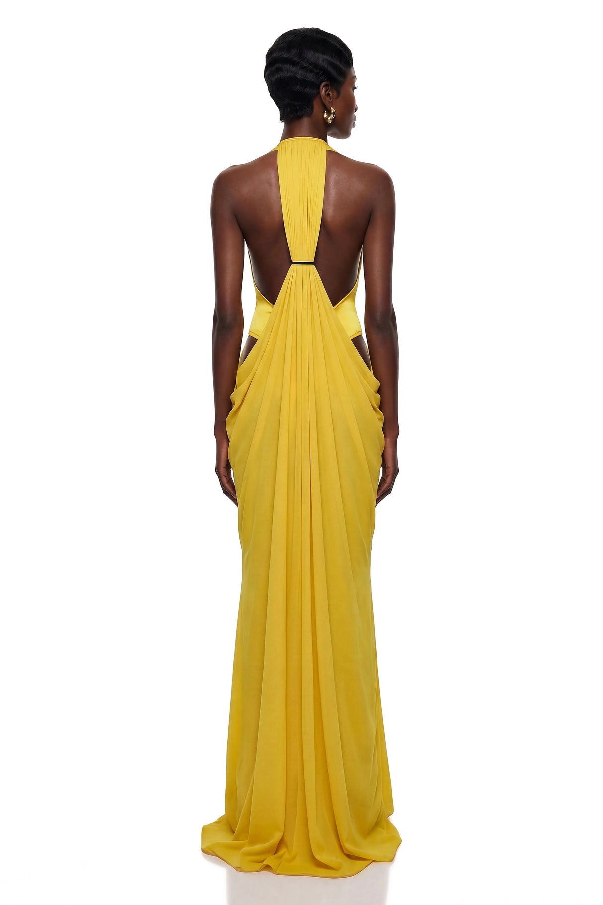 Pele Yellow CutOut Ruched Maxi Dress