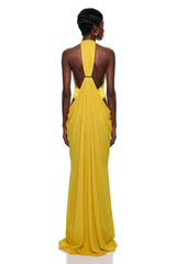 Pele Yellow CutOut Ruched Maxi Dress